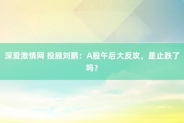 深爱激情网 投顾刘鹏：A股午后大反攻，是止跌了吗？